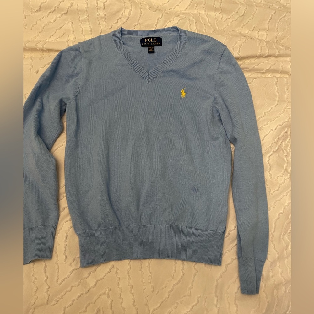 Polo Ralph Lauren. Boys Size Medium (10-12) V Neck sweater. Light Blue.